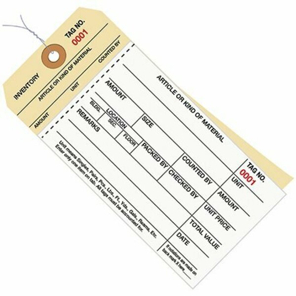 Bsc Preferred 6 1/4'' x 3 1/8 - 3500-3999 Inventory Tags 2 Part Carbonless Stub Style #8 - Pre-Wired, 500PK S-7240PW